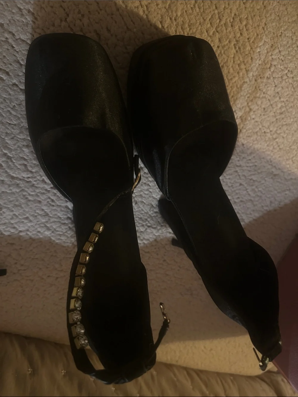 Black Women's Platform Heeled Sandals with Ankle Strap